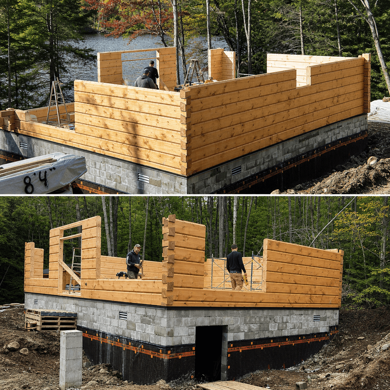 Log Cabin — Hand-stacked timber, lakeside
